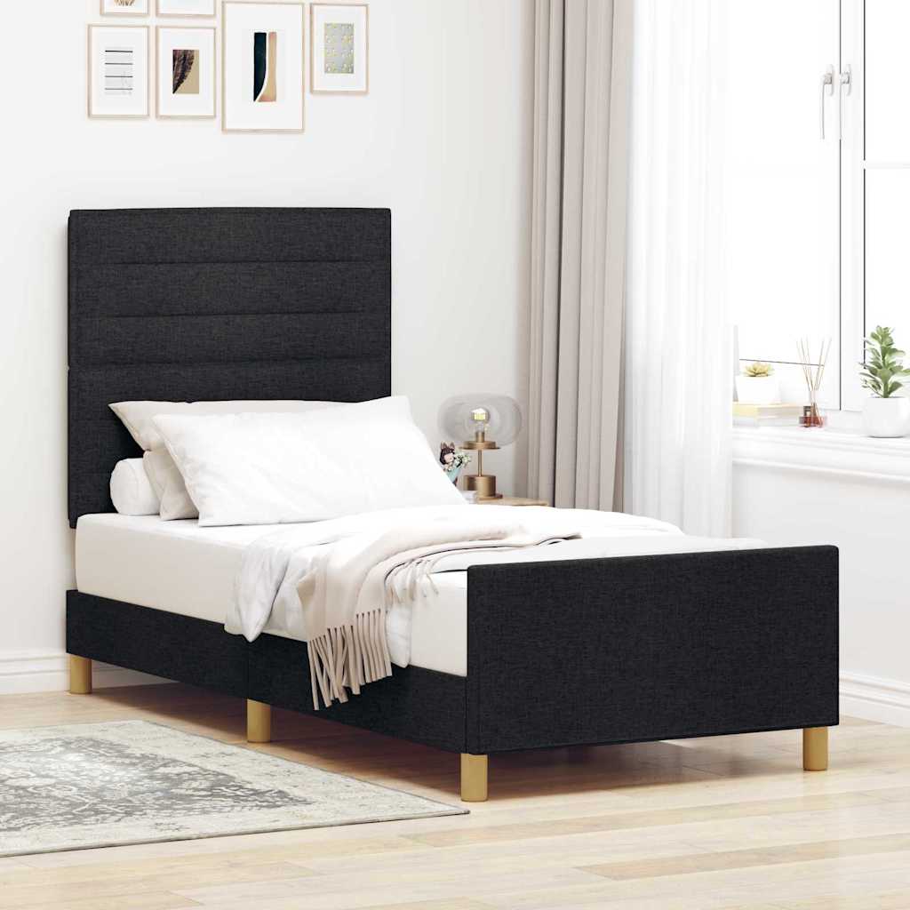 Bedframe met hoofdeinde Zwart 90 x 200 cm Stof is nu te koop bij PeponiXL, paradijselijk wonen!