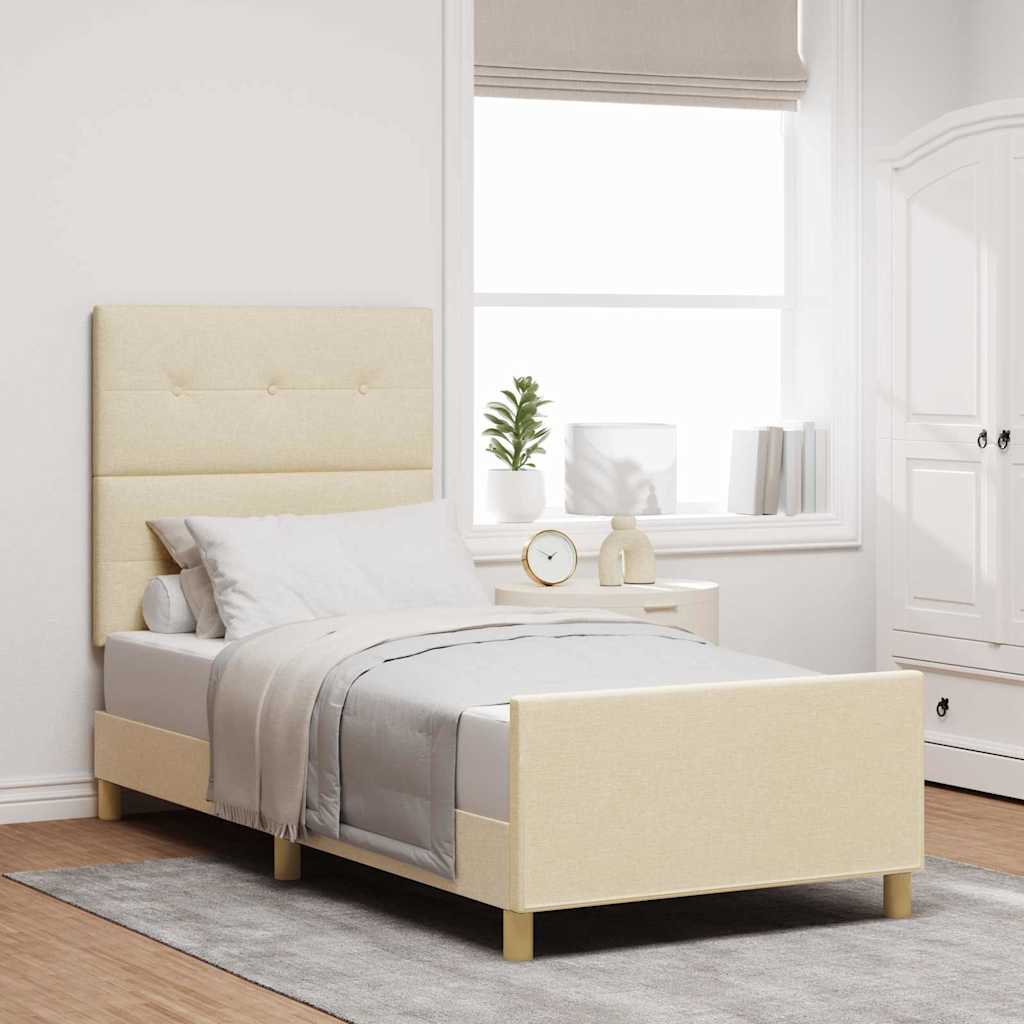 Bedframe met hoofdeinde Crème 90 x 190 cm Stof is nu te koop bij PeponiXL, paradijselijk wonen!