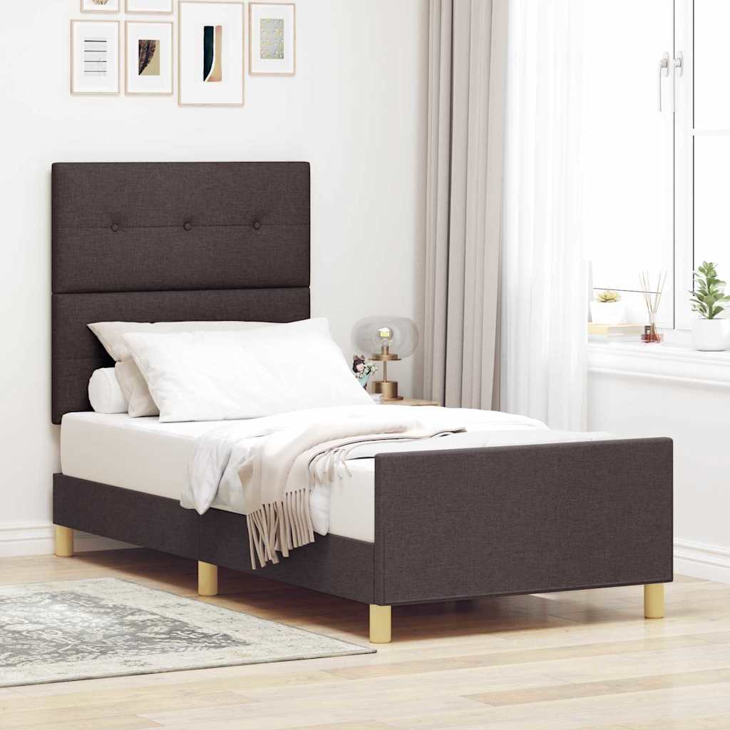 vidaXL Bedframe met hoofdeinde Donkerbruin 90 x 200 cm Stof