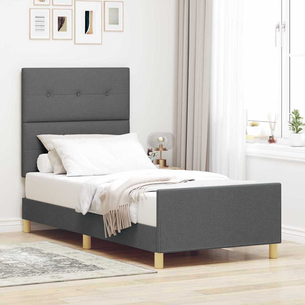 Bedframe met hoofdeinde Donkergrijs 100 x 200 cm Stof is nu te koop bij PeponiXL, paradijselijk wonen!