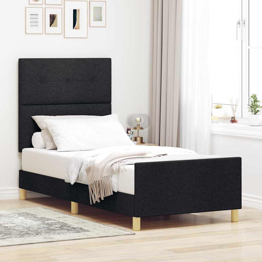 Bedframe met hoofdeinde Zwart 100 x 200 cm Stof is nu te koop bij PeponiXL, paradijselijk wonen!