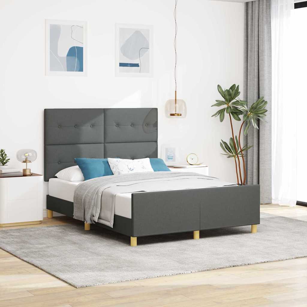 Bedframe met hoofdeinde Donkergrijs 140 x 190 cm Stof is nu te koop bij PeponiXL, paradijselijk wonen!