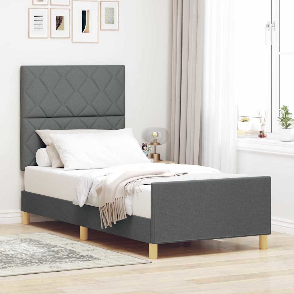 Bedframe met hoofdeinde Donkergrijs 90 x 190 cm Stof is nu te koop bij PeponiXL, paradijselijk wonen!