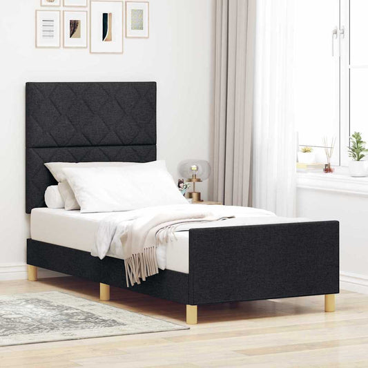 Bedframe met hoofdeinde Zwart 90 x 200 cm Stof is nu te koop bij PeponiXL, paradijselijk wonen!