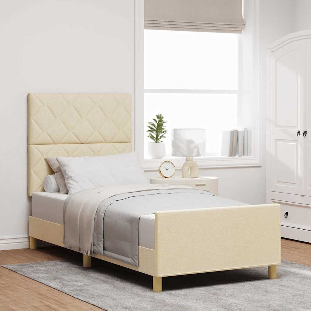 Bedframe met hoofdeinde Crème 90 x 200 cm Stof is nu te koop bij PeponiXL, paradijselijk wonen!
