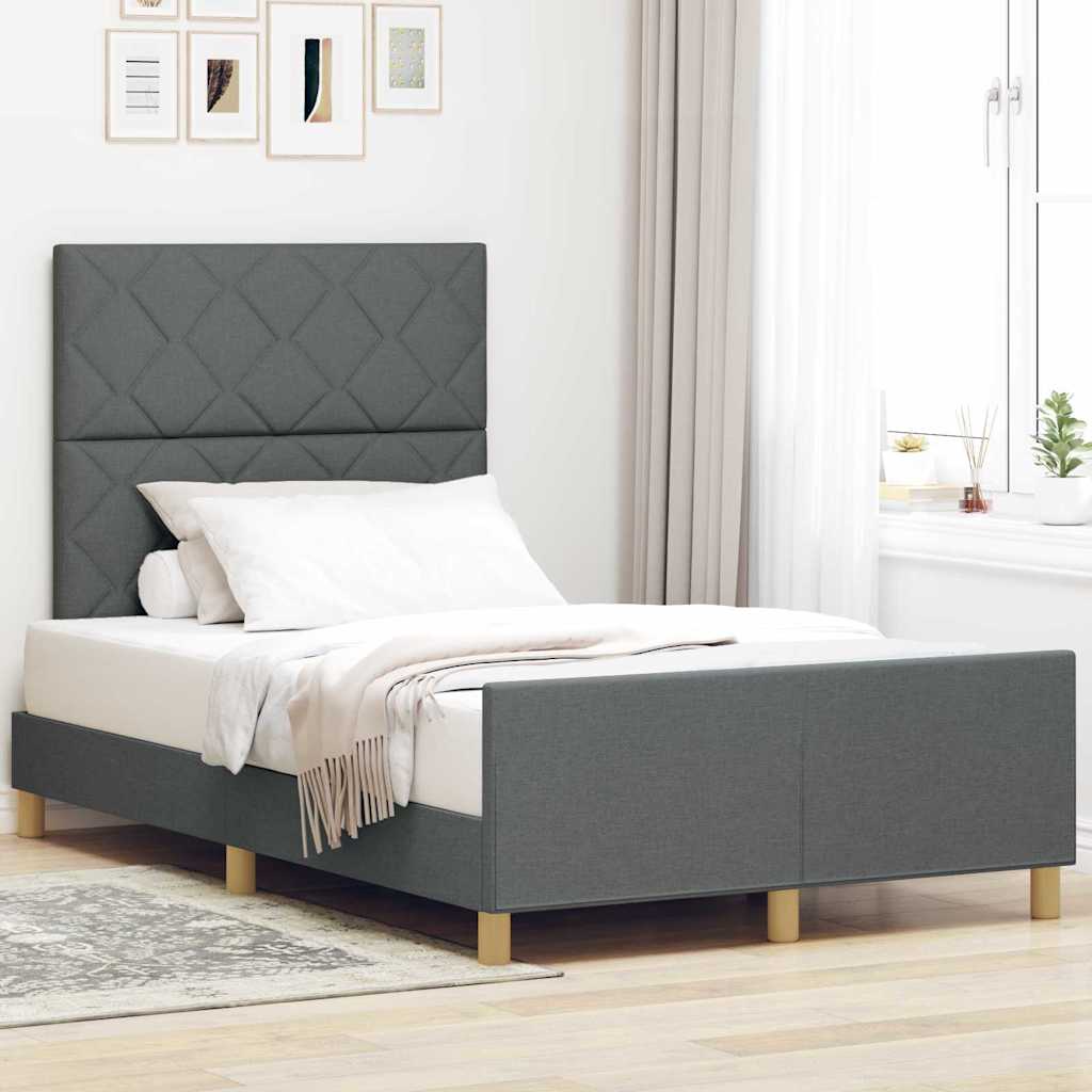 Bedframe met hoofdeinde Donkergrijs 120 x 200 cm Stof is nu te koop bij PeponiXL, paradijselijk wonen!