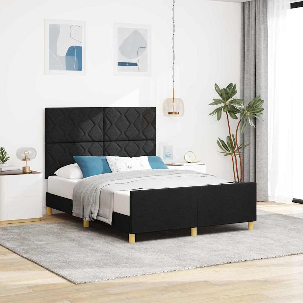 Bedframe met hoofdeinde Zwart 140 x 200 cm Stof is nu te koop bij PeponiXL, paradijselijk wonen!