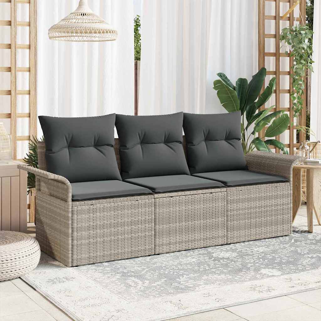 Tuin Sofa Set met kussen met opslag 3 pcs Lichtgrijs Poly riet is nu te koop bij PeponiXL, paradijselijk wonen!