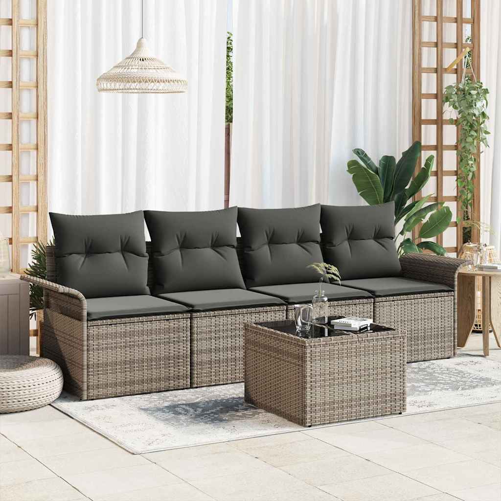 Tuin Sofa Set met kussen met opslag 5 pcs Grijs poly rattan is nu te koop bij PeponiXL, paradijselijk wonen!