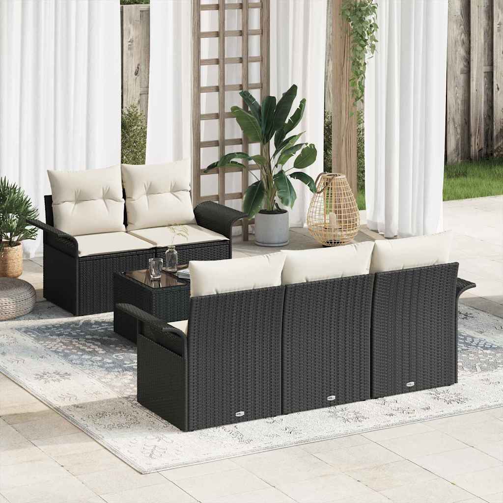 Tuin Sofa Set met kussen 6 pcs Zwart en Crème 55 x 55 x 37 cm is nu te koop bij PeponiXL, paradijselijk wonen!