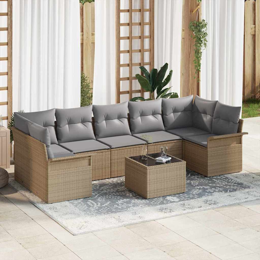 Tuin Sofa Set met kussen 8 pcs Beige en Grijs poly rattan is nu te koop bij PeponiXL, paradijselijk wonen!