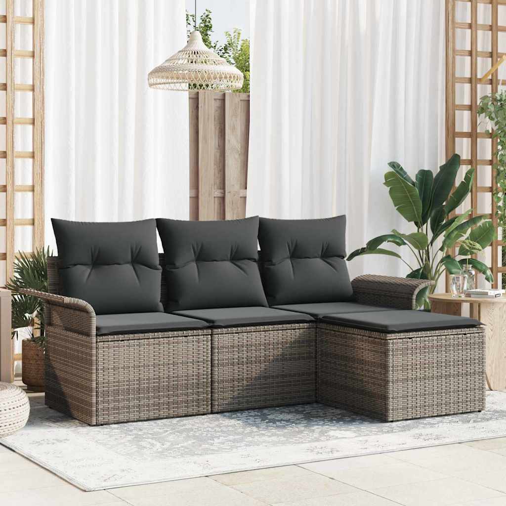 Tuin Sofa Set met kussen met opslag 4 pcs Grijs Poly riet is nu te koop bij PeponiXL, paradijselijk wonen!