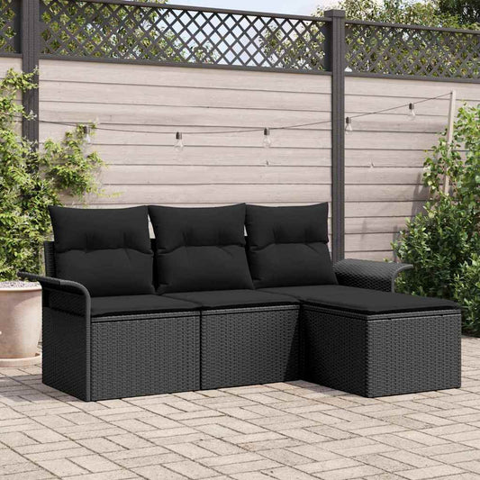 Tuin Sofa Set met kussen met opslag 4 pcs Zwart Poly riet is nu te koop bij PeponiXL, paradijselijk wonen!