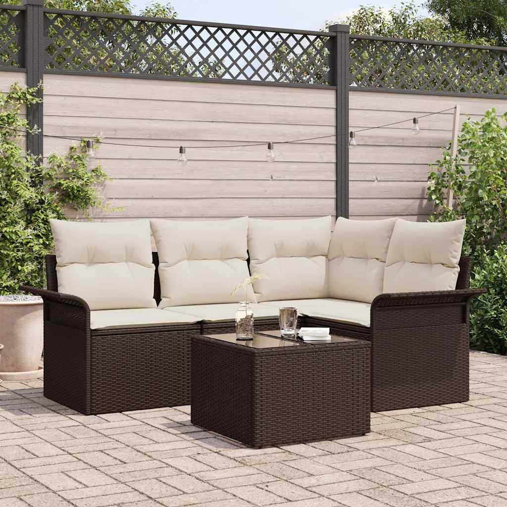 Tuin Sofa Set met opslag 5 pcs Bruin poly rattan is nu te koop bij PeponiXL, paradijselijk wonen!