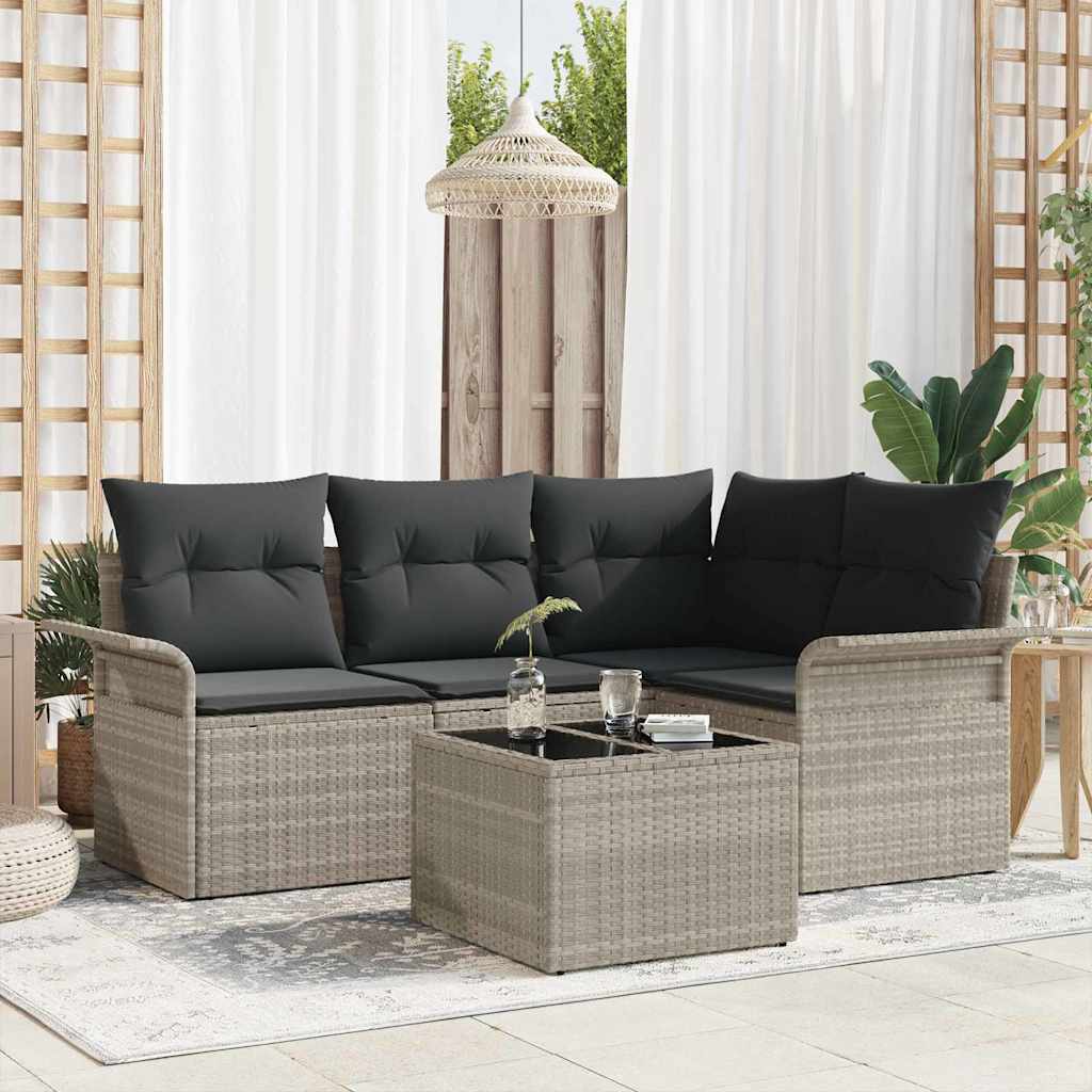 Tuin Sofa Set met opslag 5 pcs Lichtgrijs poly rattan is nu te koop bij PeponiXL, paradijselijk wonen!