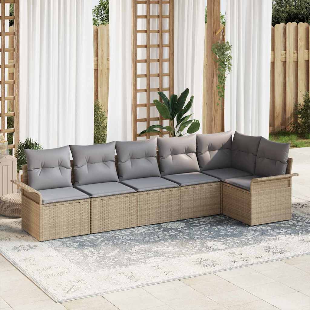 Tuin Sofa Set met kussen met opslag 6 pcs Beige Poly riet is nu te koop bij PeponiXL, paradijselijk wonen!