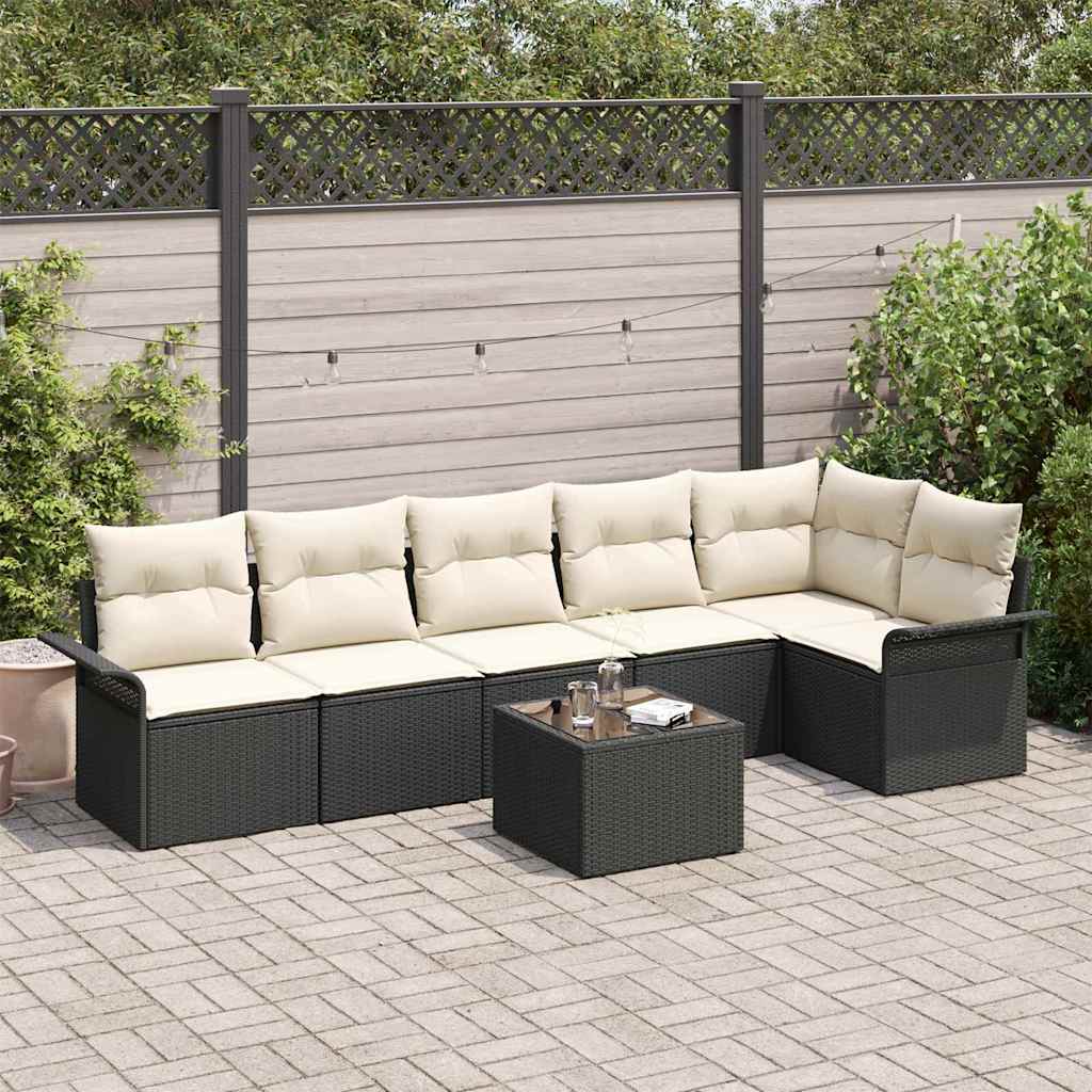 Tuin Sofa Set met kussen met opslag 7 pcs Zwart Poly riet is nu te koop bij PeponiXL, paradijselijk wonen!