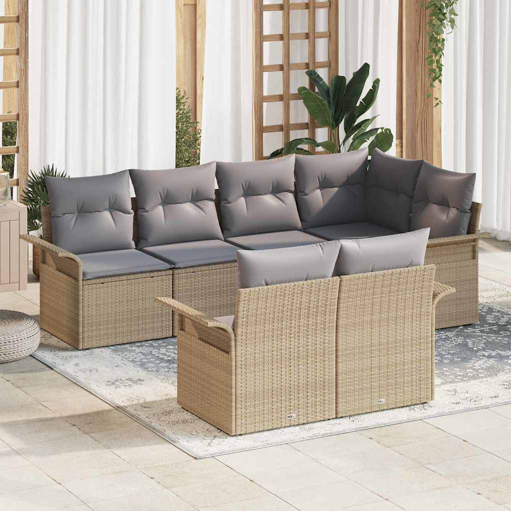 Tuin Sofa Set met kussen met opslag 7 pcs Beige Poly riet is nu te koop bij PeponiXL, paradijselijk wonen!