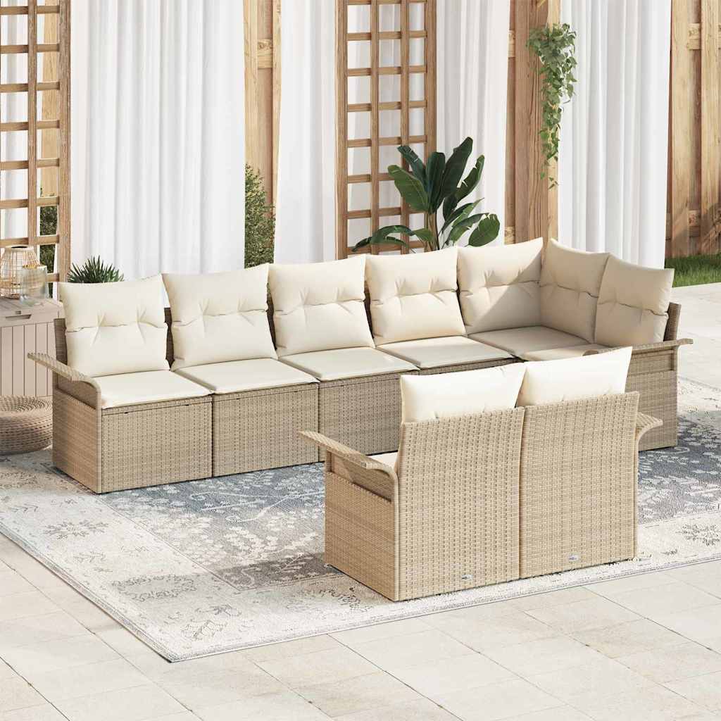 Tuin Sofa Set met opslag 8 pcs Beige poly rattan is nu te koop bij PeponiXL, paradijselijk wonen!