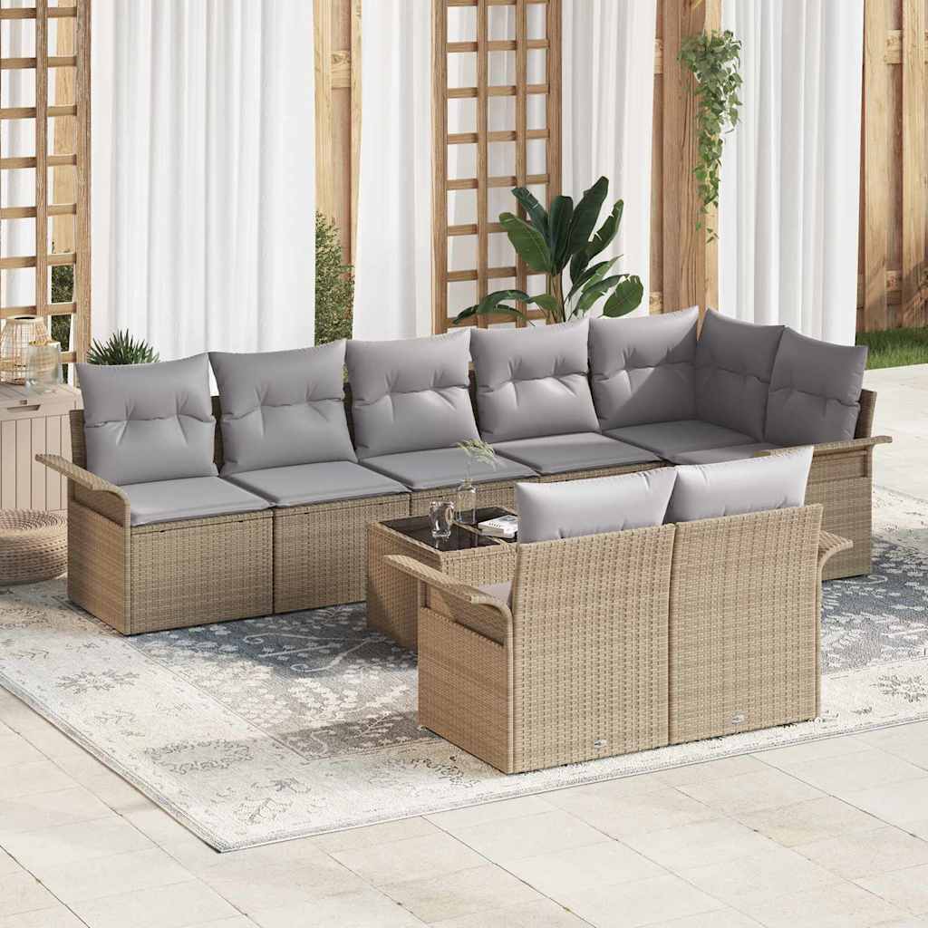 Tuin Sofa Set met opslag 9 pcs Beige poly rattan is nu te koop bij PeponiXL, paradijselijk wonen!