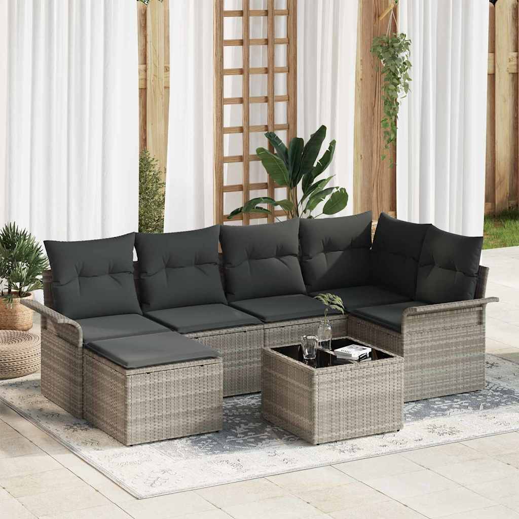 Tuin Sofa Set met opslag 7 pcs Lichtgrijs poly rattan is nu te koop bij PeponiXL, paradijselijk wonen!