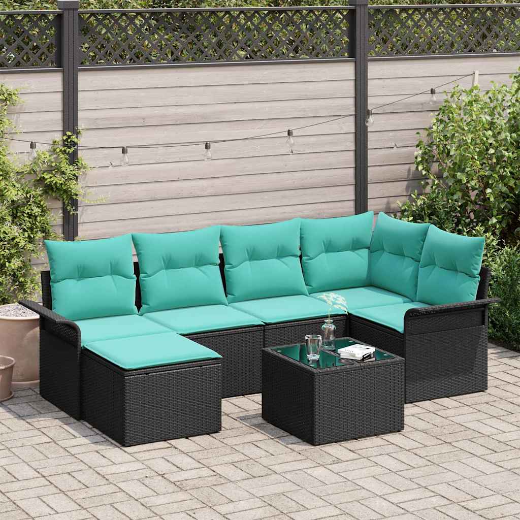 Tuin Sofa Set met opslag 7 pcs Zwart poly rattan is nu te koop bij PeponiXL, paradijselijk wonen!