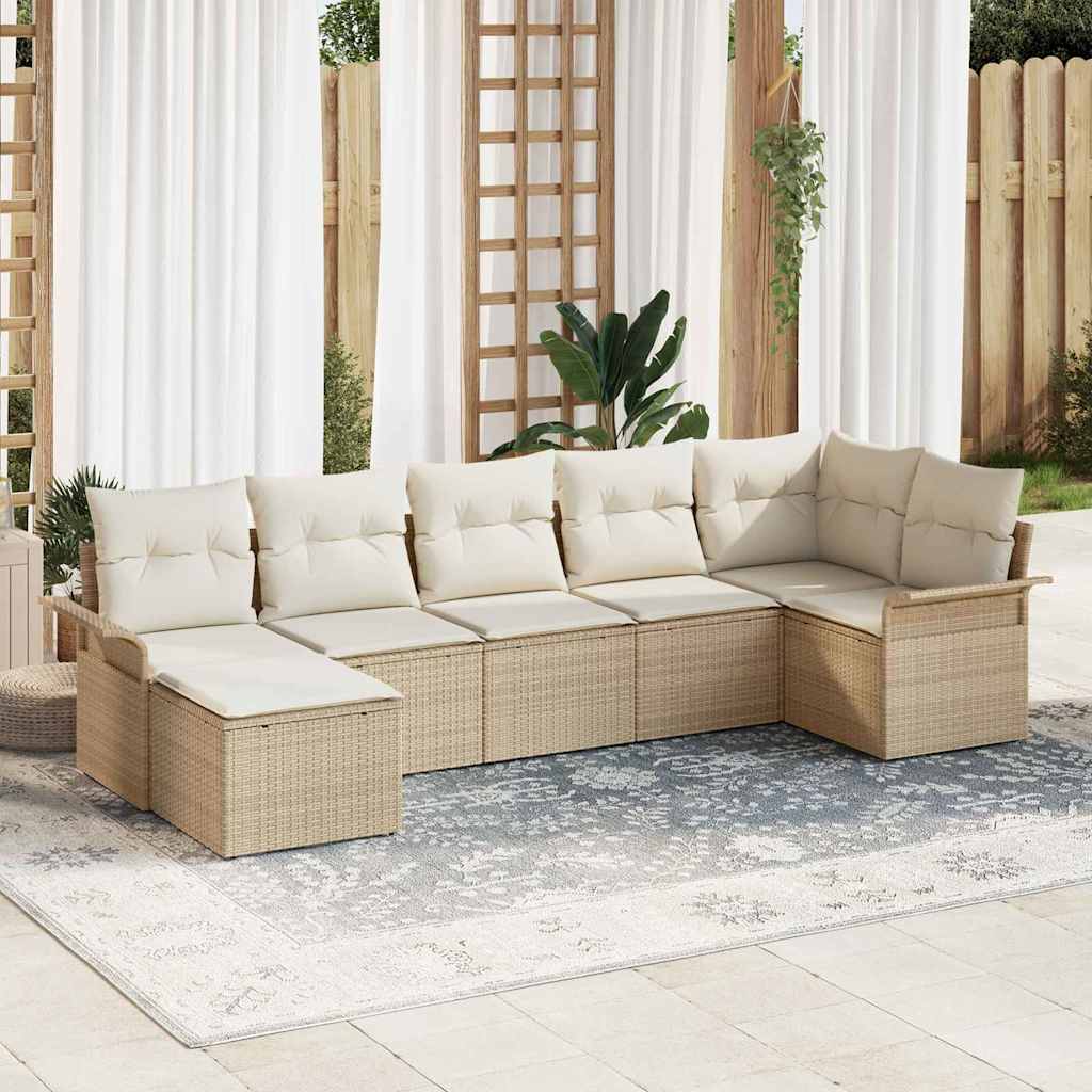 Tuin Sofa Set met kussen met opslag 7 pcs Beige Poly riet is nu te koop bij PeponiXL, paradijselijk wonen!