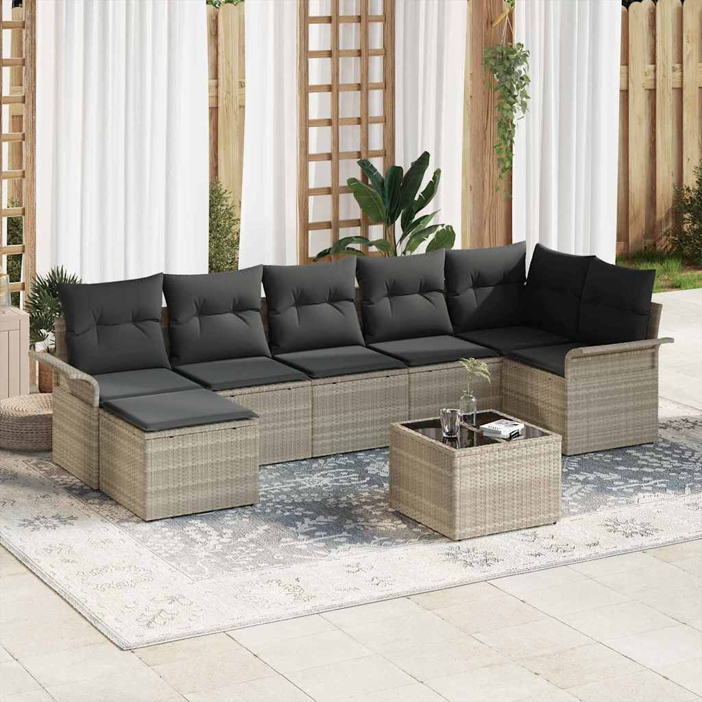 Tuin Sofa Set 8 st Lichtgrijs poly rattan is nu te koop bij PeponiXL, paradijselijk wonen!