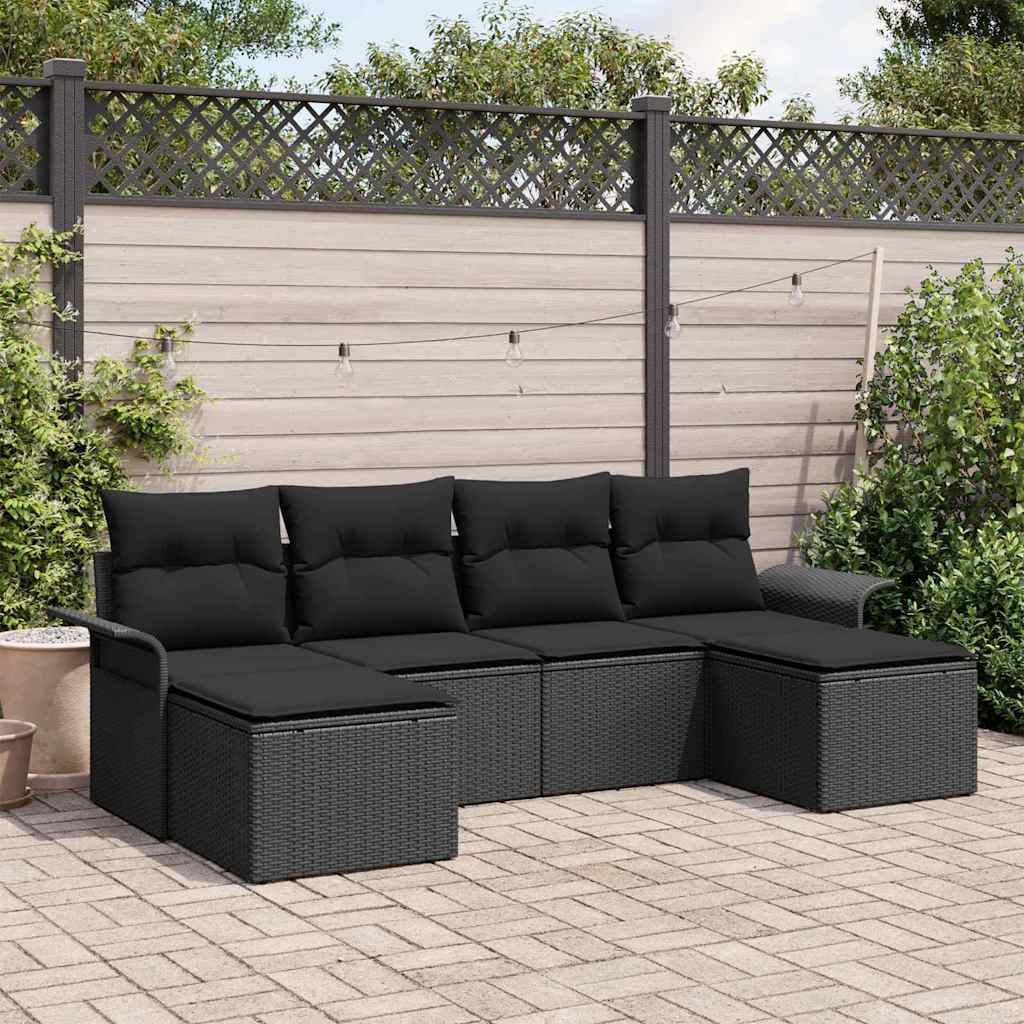 Tuin Sofa Set met opslag 6 pcs Zwart poly rattan is nu te koop bij PeponiXL, paradijselijk wonen!