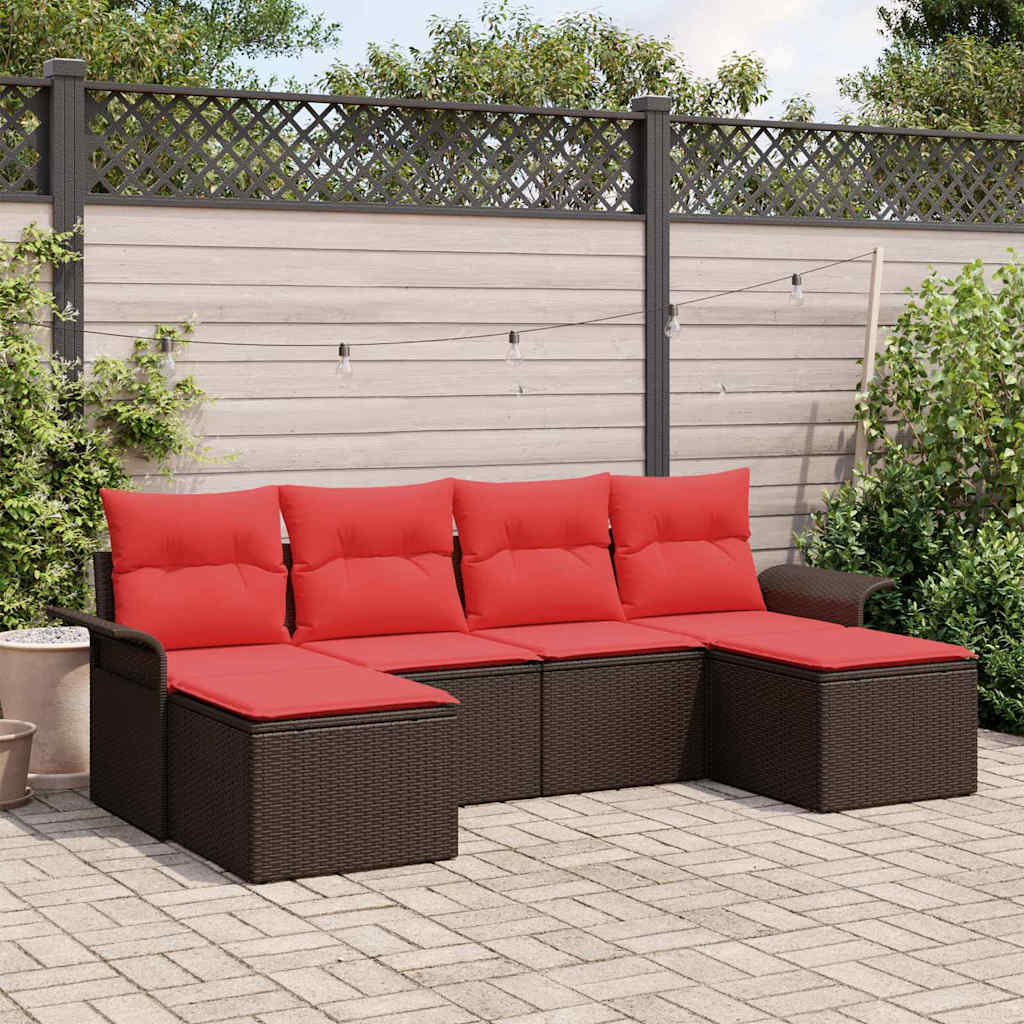 Tuin Sofa Set met kussen met opslag 6 pcs Bruin Poly riet is nu te koop bij PeponiXL, paradijselijk wonen!