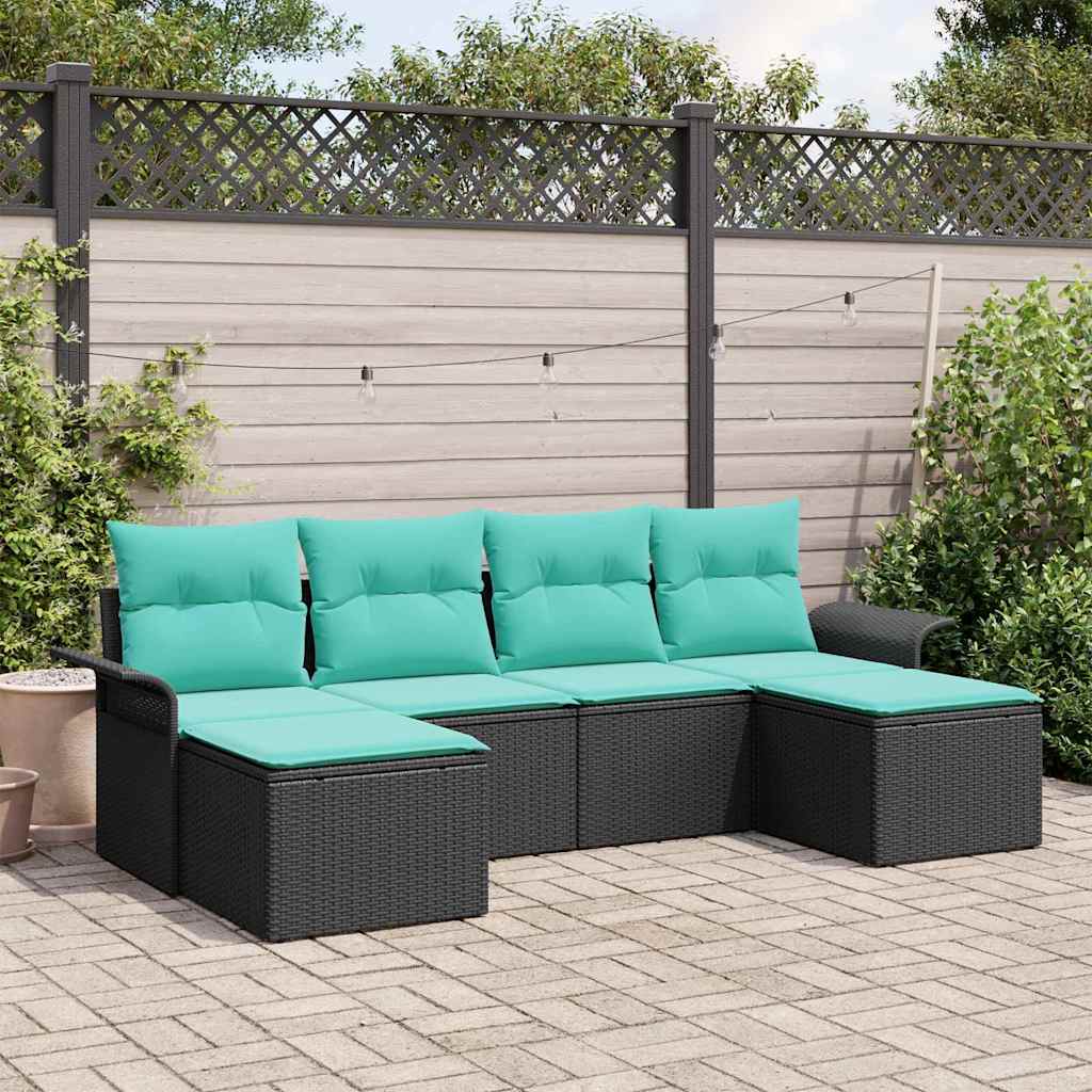 Tuin Sofa Set met kussen met opslag 6 pcs Zwart Poly riet is nu te koop bij PeponiXL, paradijselijk wonen!