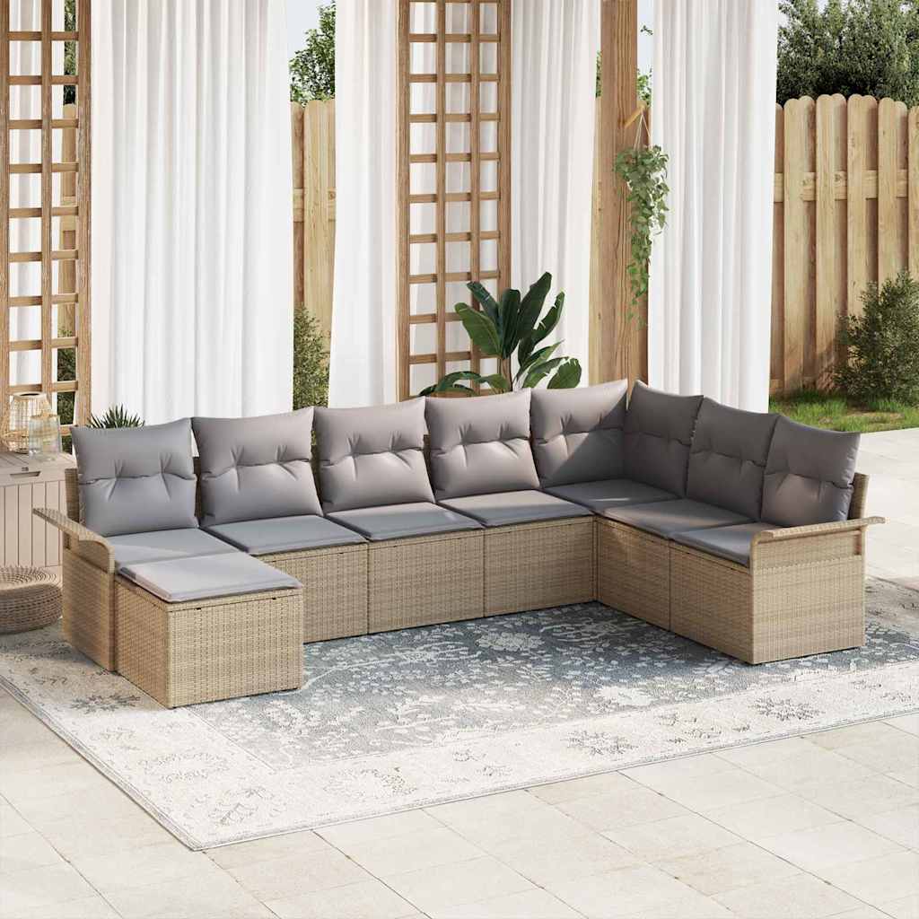 Tuin Sofa Set met kussen met opslag 8 pcs Beige Poly riet is nu te koop bij PeponiXL, paradijselijk wonen!
