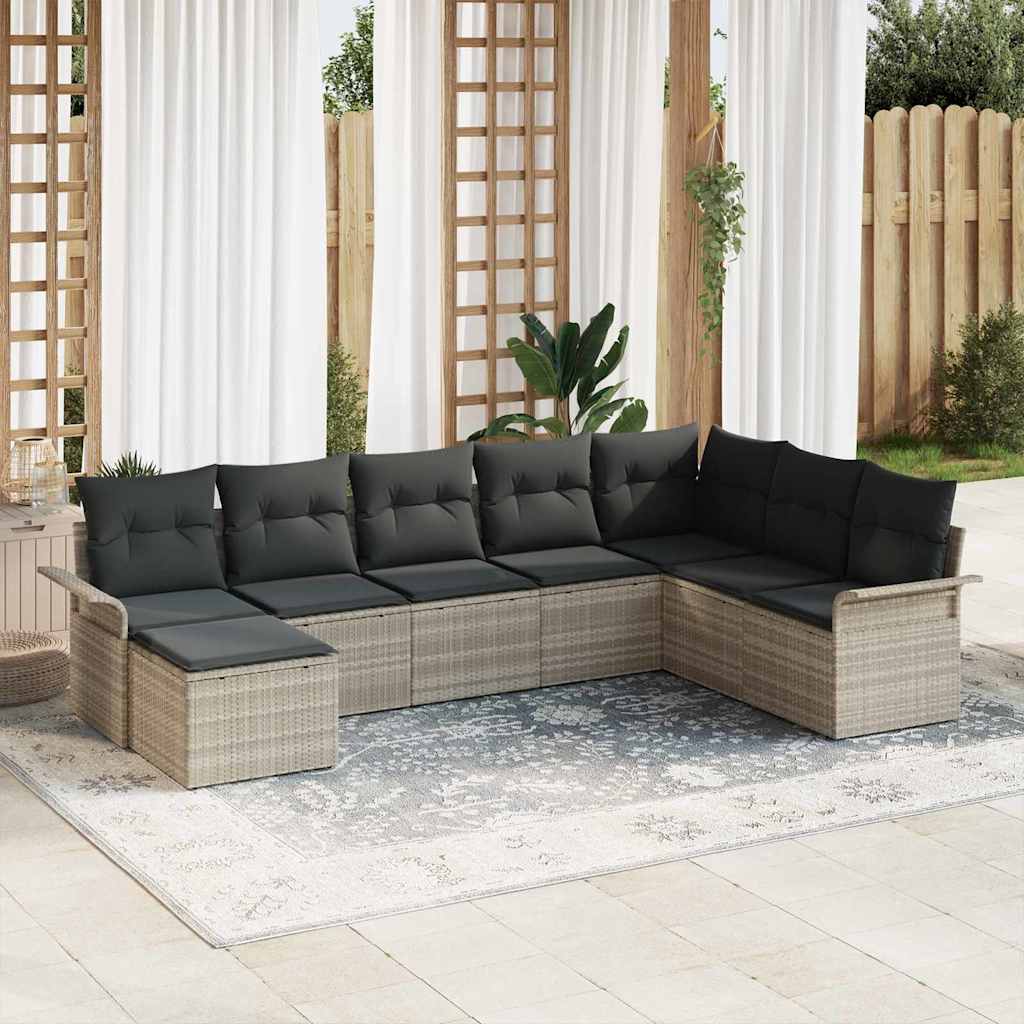 Tuin Sofa Set met kussen met opslag 8 pcs Lichtgrijs Poly riet is nu te koop bij PeponiXL, paradijselijk wonen!