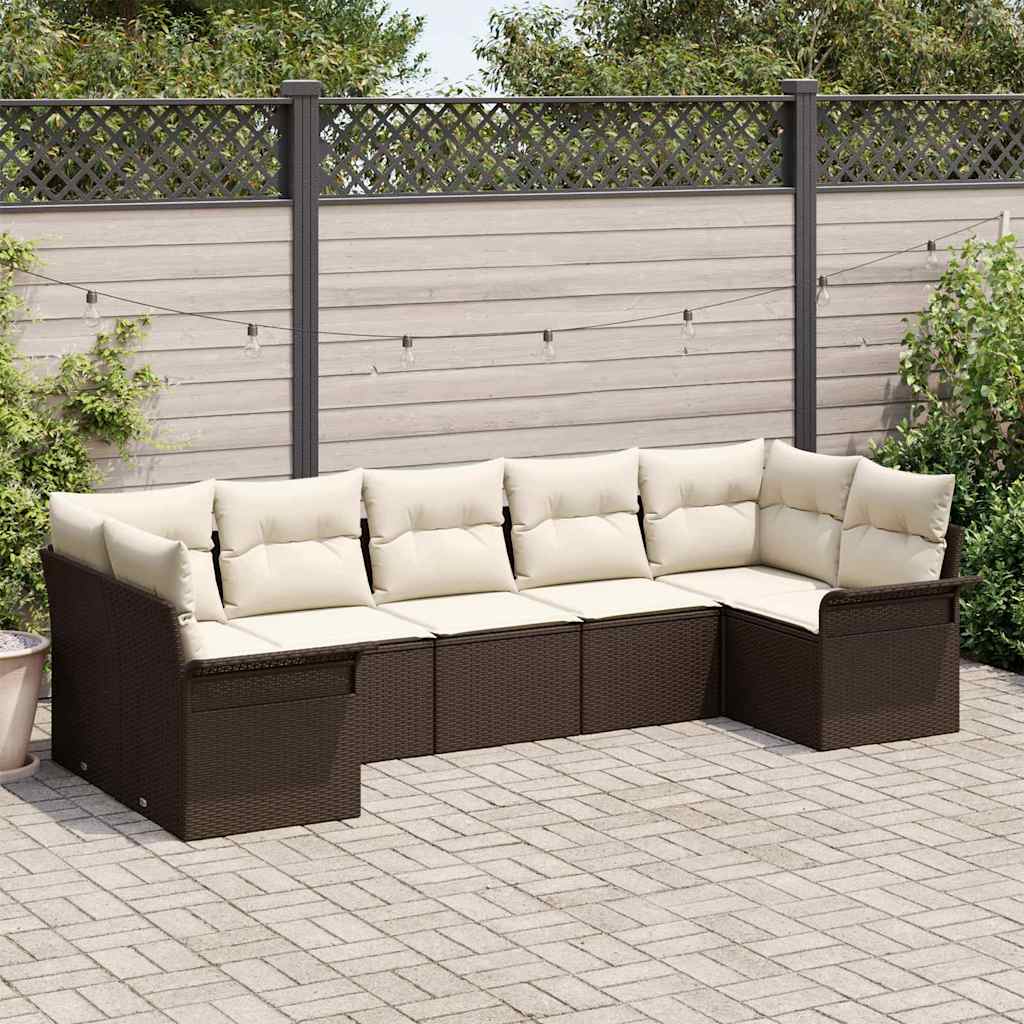 Tuin Sofa Set met opslag 7 pcs Bruin Poly riet is nu te koop bij PeponiXL, paradijselijk wonen!