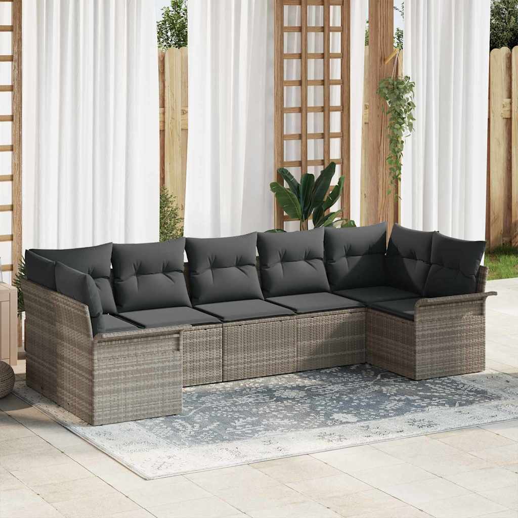 Tuin Sofa Set met opslag 7 pcs Lichtgrijs Poly riet is nu te koop bij PeponiXL, paradijselijk wonen!