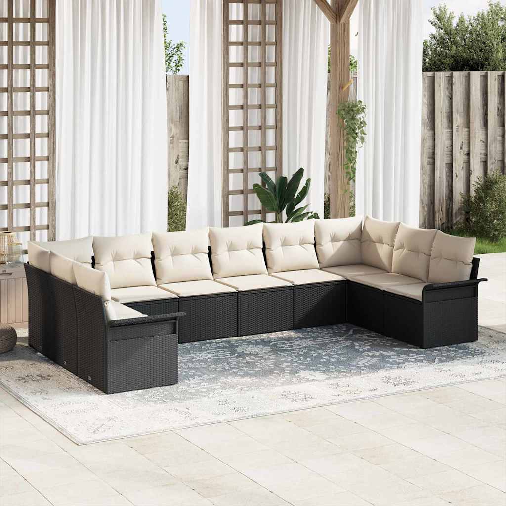 Tuin Sofa Set met opslag 10 pcs Zwart poly rattan is nu te koop bij PeponiXL, paradijselijk wonen!