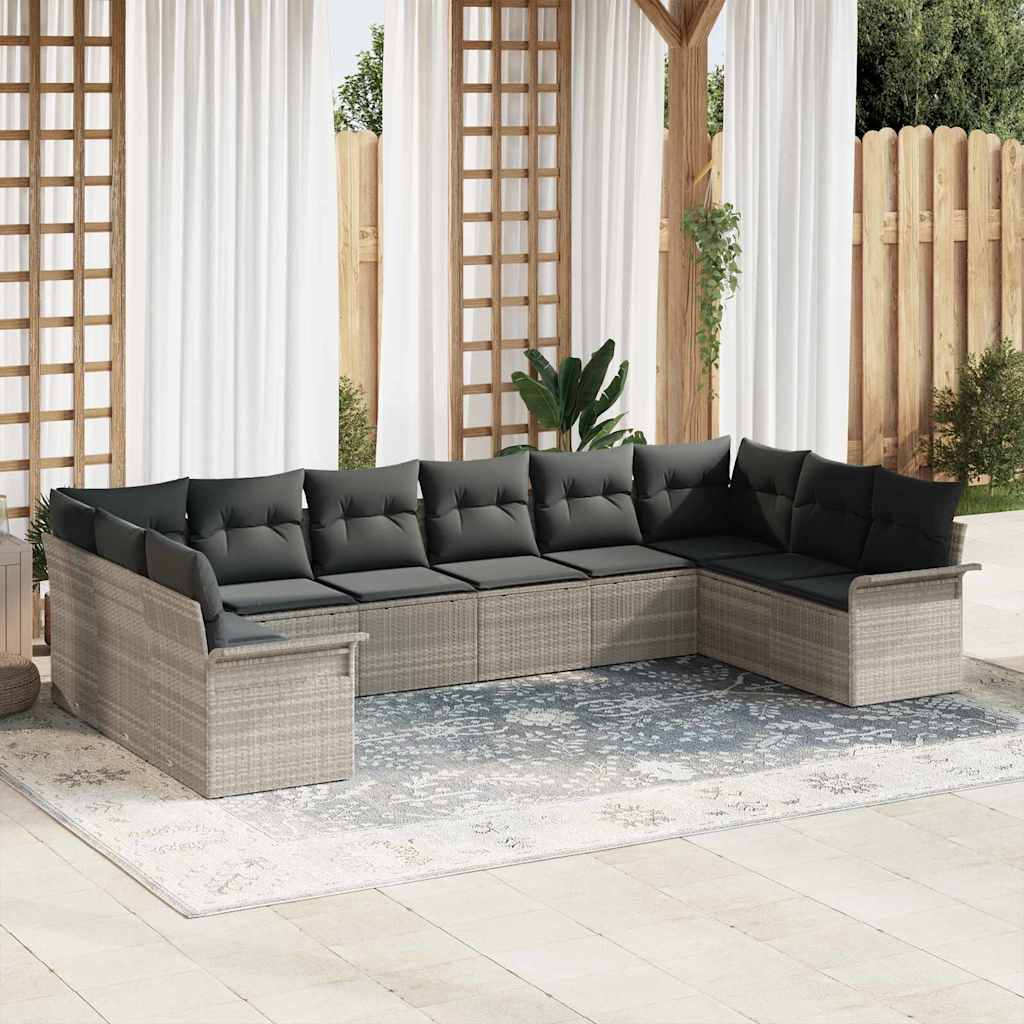 Tuin Sofa Set met opslag 10 pcs Lichtgrijs poly rattan is nu te koop bij PeponiXL, paradijselijk wonen!