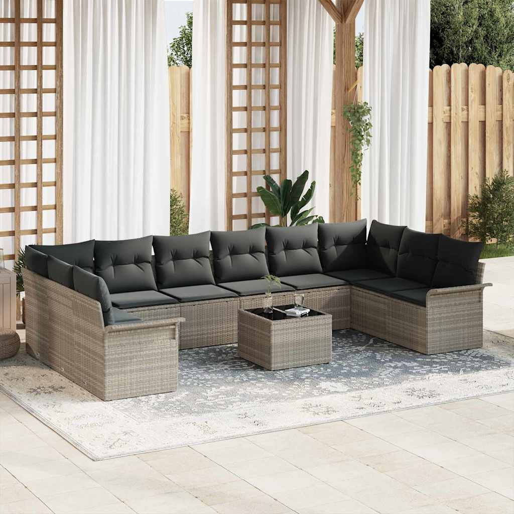 Tuin Sofa Set met kussen met opslag 11 pcs Grijs Poly riet is nu te koop bij PeponiXL, paradijselijk wonen!