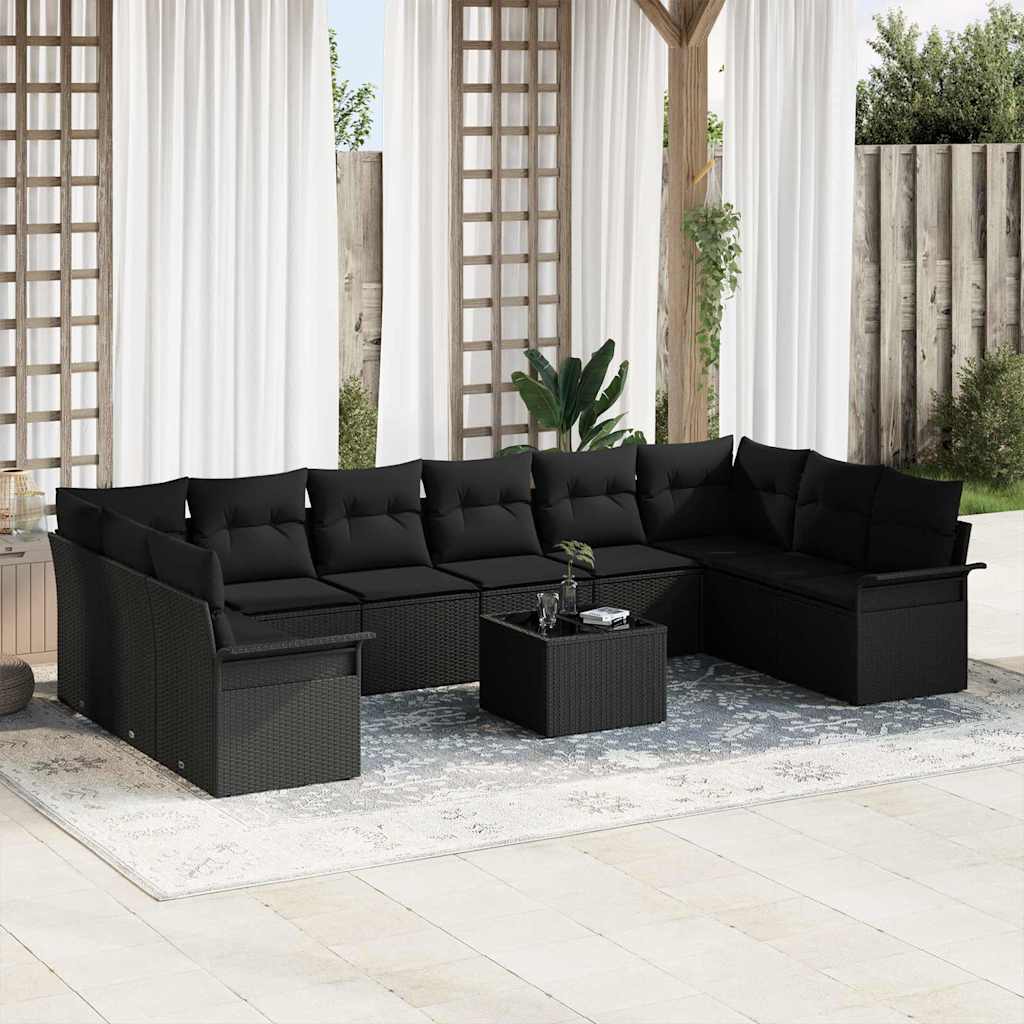 Tuin Sofa Set met kussen met opslag 11 pcs Beige Poly riet is nu te koop bij PeponiXL, paradijselijk wonen!