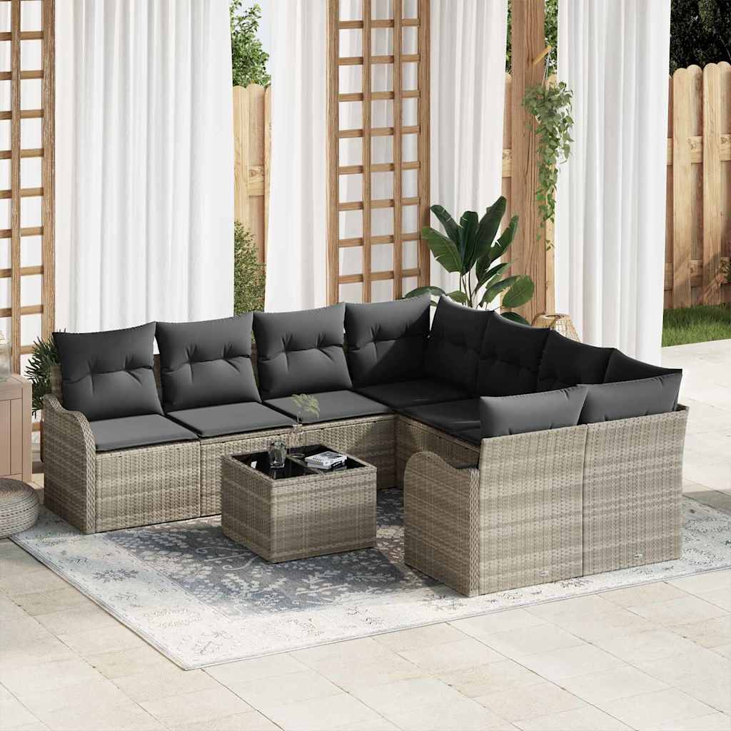 Tuin Sofa Set met kussen 9 pcs Licht Grijs en Donker Grijs is nu te koop bij PeponiXL, paradijselijk wonen!