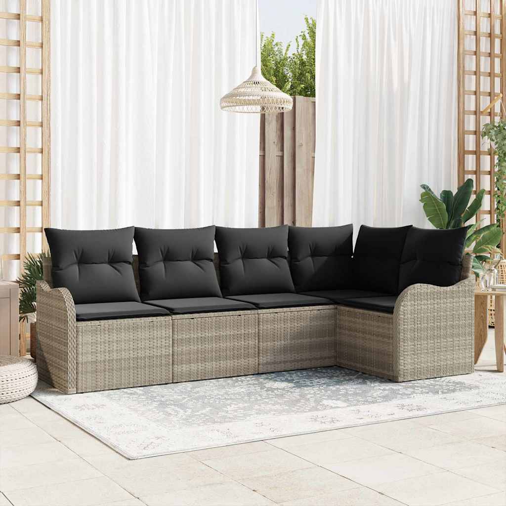 Tuin Sofa Set met opslag 5 pcs Lichtgrijs poly rattan is nu te koop bij PeponiXL, paradijselijk wonen!