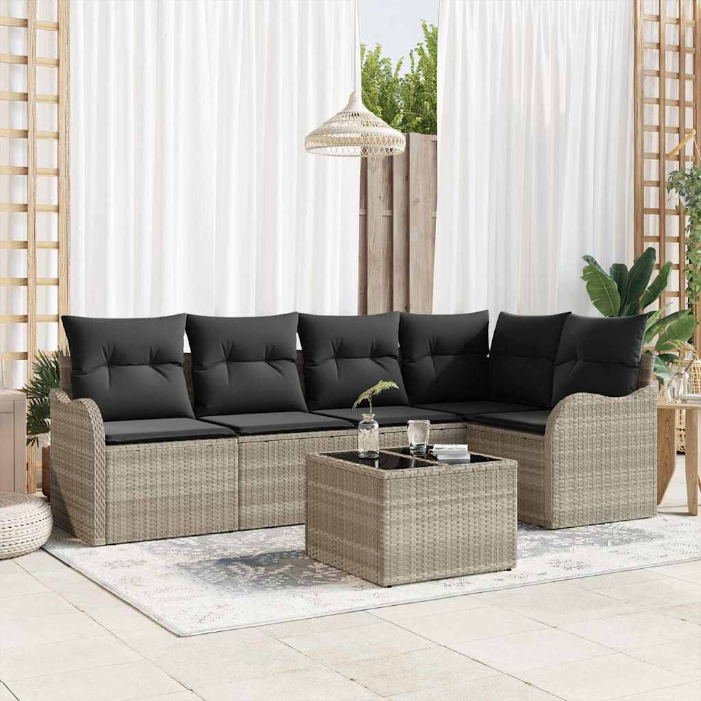 Tuin Sofa Set met opslag 6 pcs Lichtgrijs poly rattan is nu te koop bij PeponiXL, paradijselijk wonen!