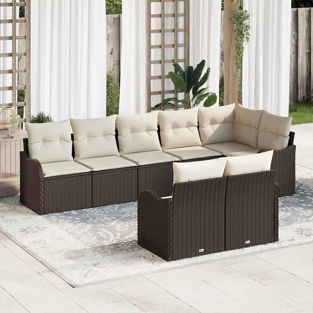 Tuin Sofa Set met kussen 8 pcs Bruin en wit Poly riet is nu te koop bij PeponiXL, paradijselijk wonen!