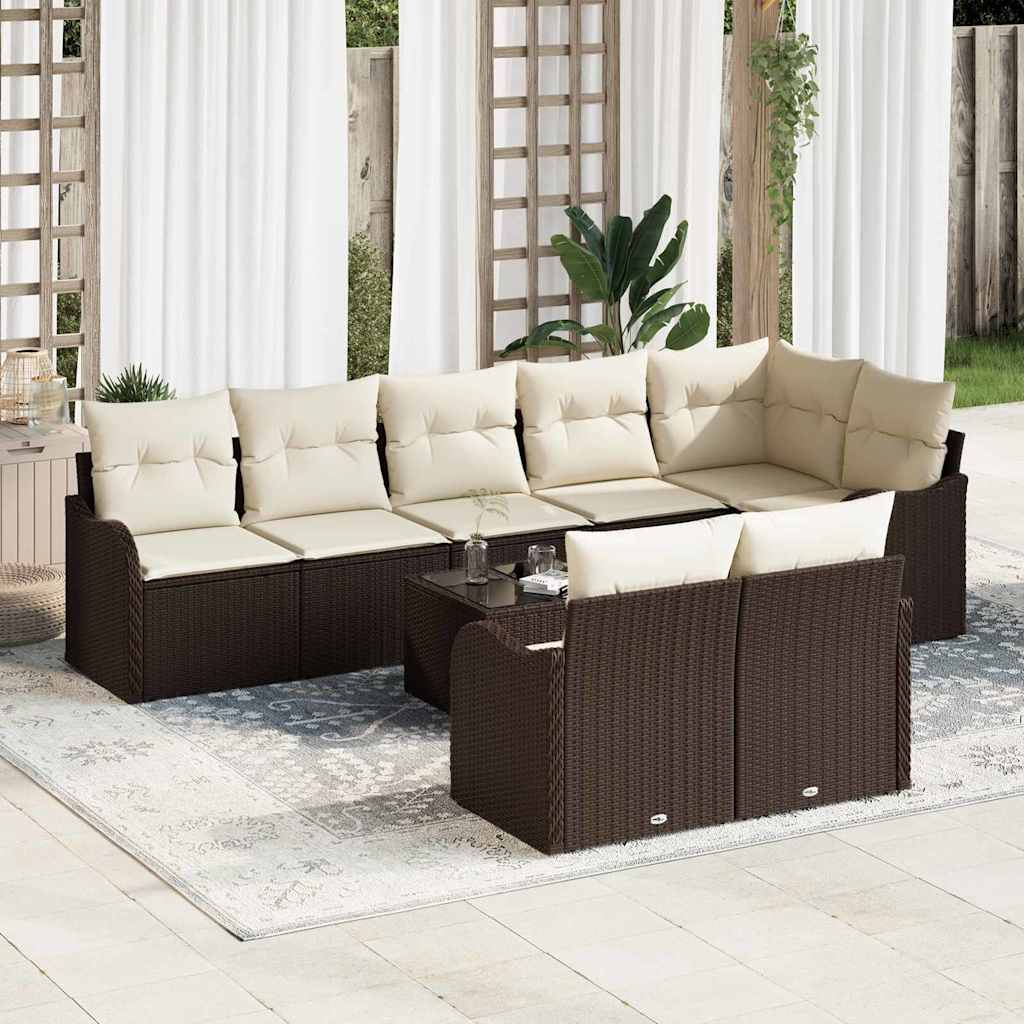 Tuin Sofa Set met kussen 9 pcs Bruin en wit Poly riet is nu te koop bij PeponiXL, paradijselijk wonen!