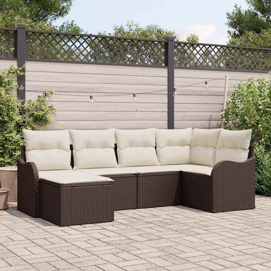 Tuin Sofa Set met kussen 6 pcs Bruin en wit Poly riet is nu te koop bij PeponiXL, paradijselijk wonen!