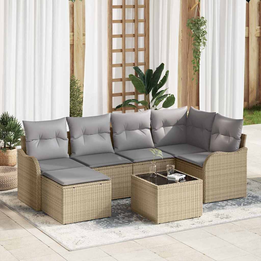 Tuin Sofa Set met kussen 7 pcs beige en lichtgrijs Poly riet is nu te koop bij PeponiXL, paradijselijk wonen!