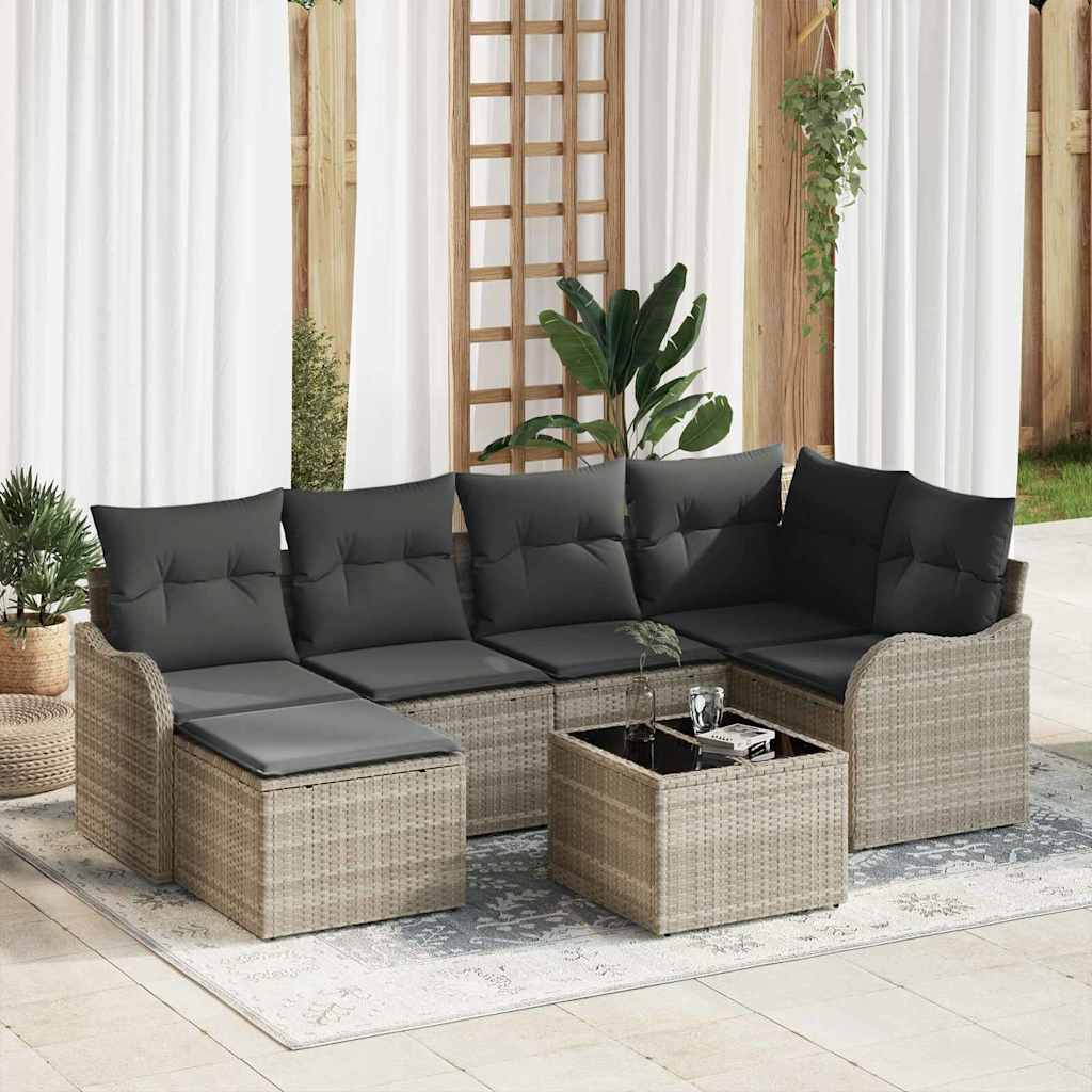Tuin Sofa Set met kussen 7 pcs Lichtgrijs Poly riet is nu te koop bij PeponiXL, paradijselijk wonen!