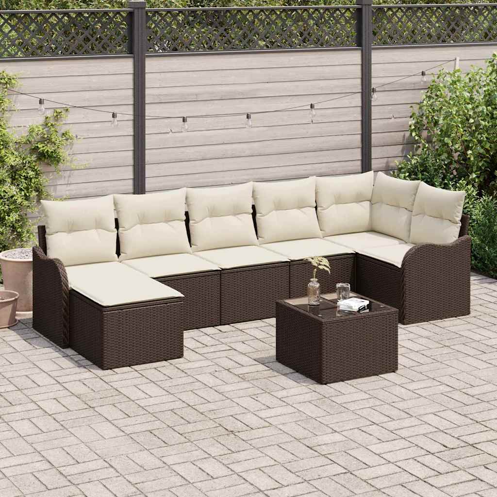 Tuin Sofa Set met kussen 8 pcs Bruin en wit Poly riet is nu te koop bij PeponiXL, paradijselijk wonen!