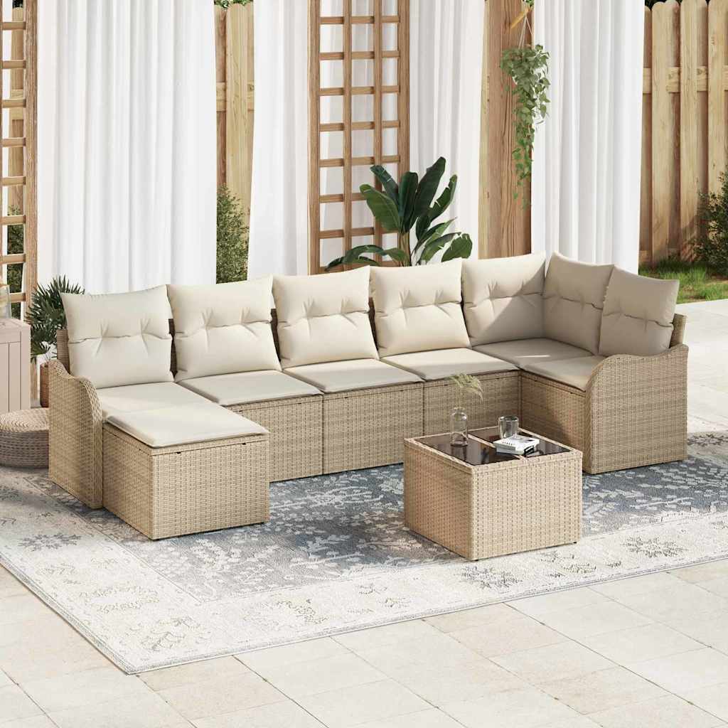 Tuin Sofa Set met kussen 8 pcs Beige en wit Poly riet is nu te koop bij PeponiXL, paradijselijk wonen!