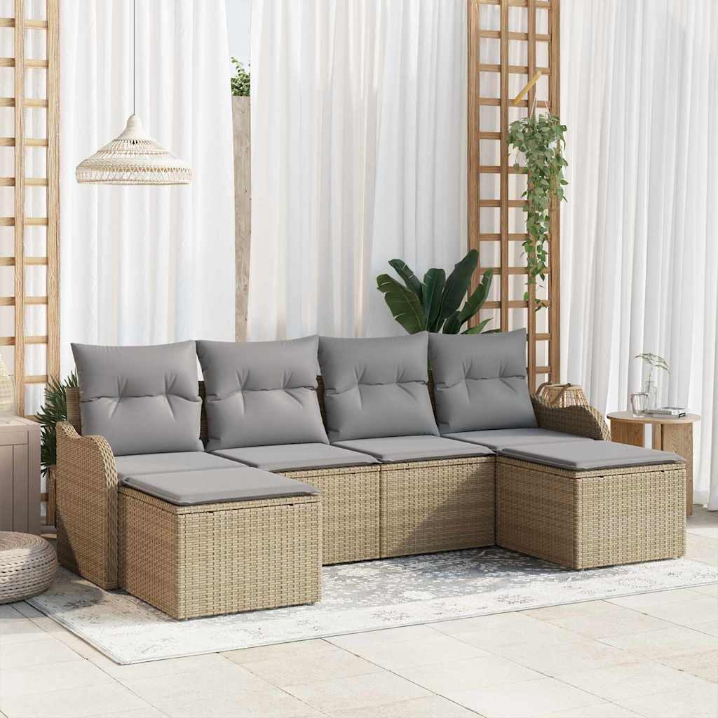 Tuin Sofa Set met kussen 6 pcs beige en lichtgrijs Poly riet is nu te koop bij PeponiXL, paradijselijk wonen!